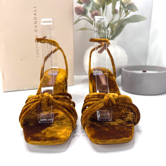 Loeffler Randall Renee-VL Knot Heel Velvet Sandal Ochre Women 6.5B Anthropologie - Picture 2 of 11